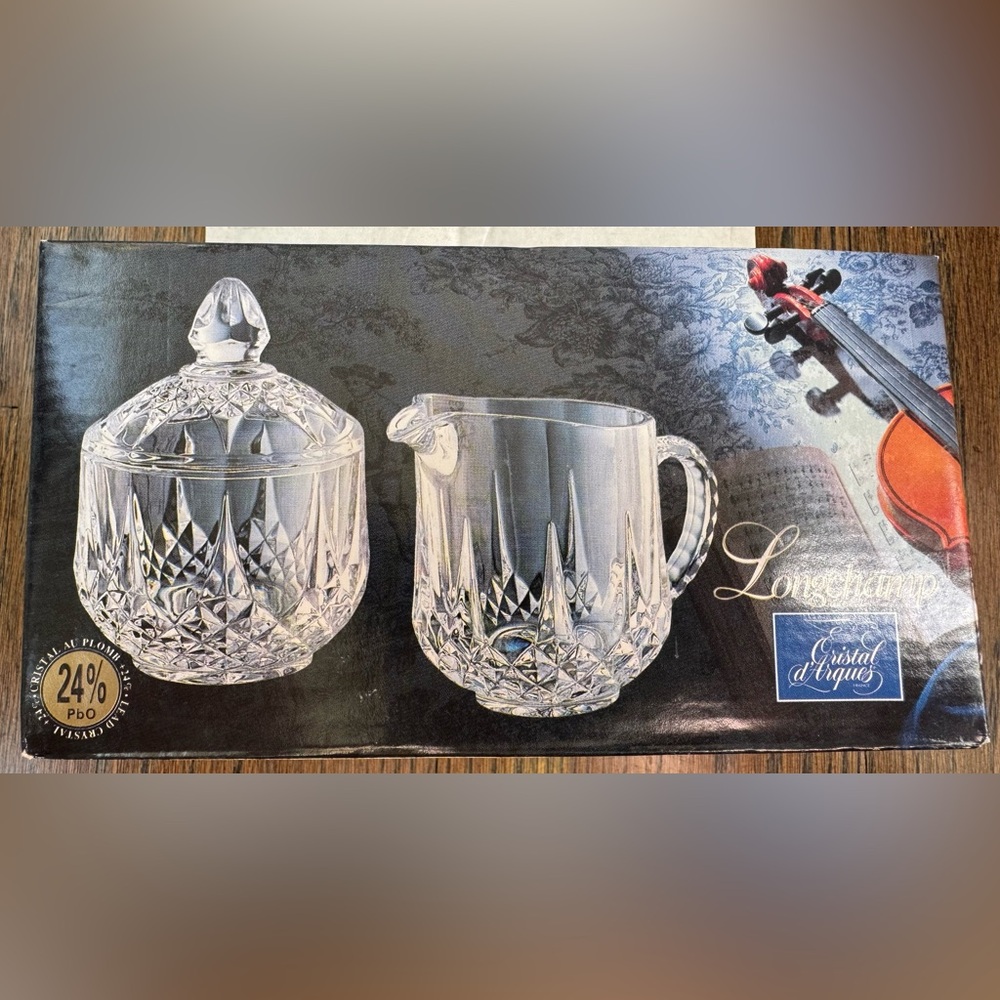 New in Box Longchamp Crystal Sugar and Creamer Set